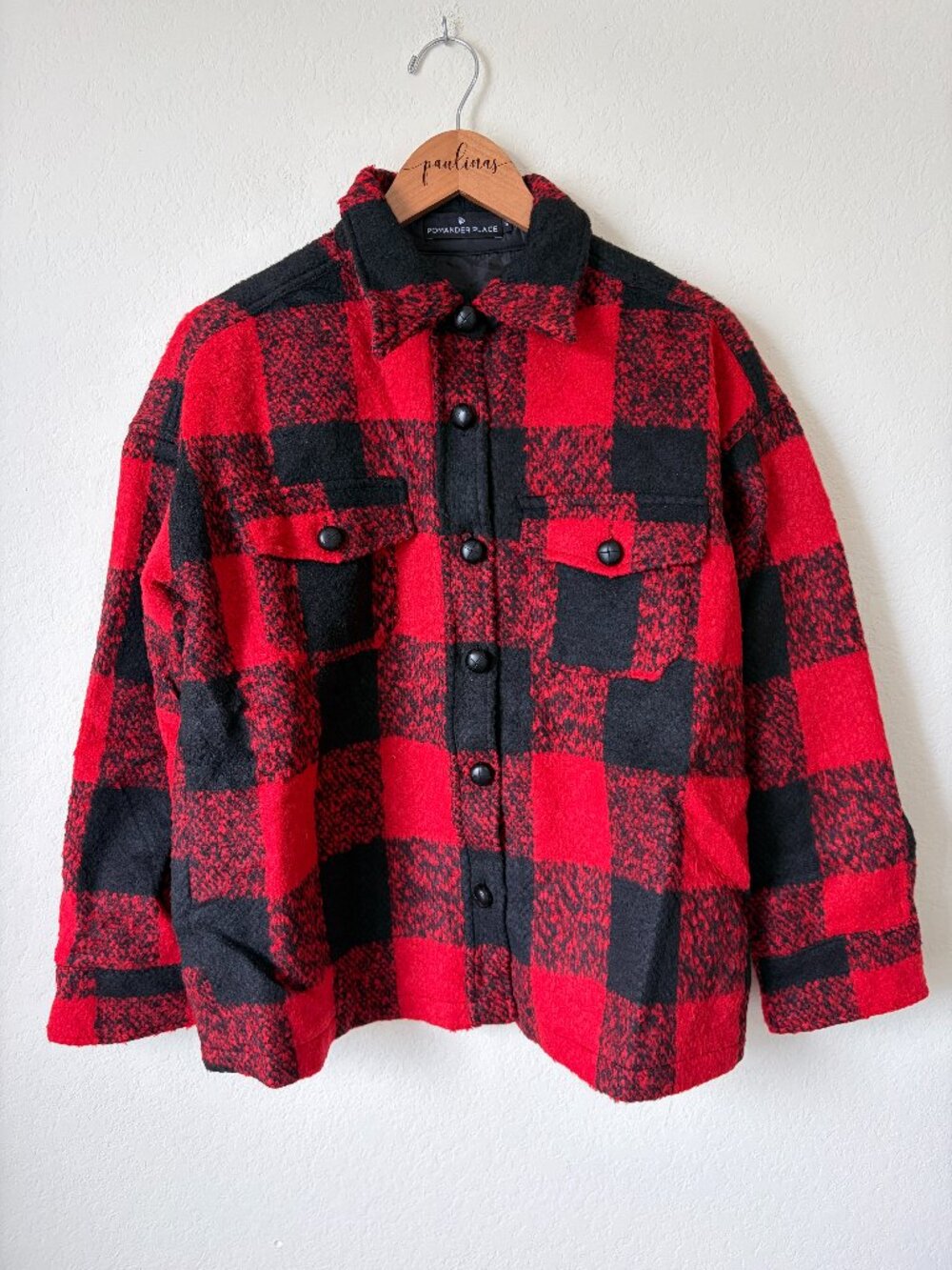 New Pomander Place Shirt Jacket Womens Small Austin Red Buffalo Check Wool S